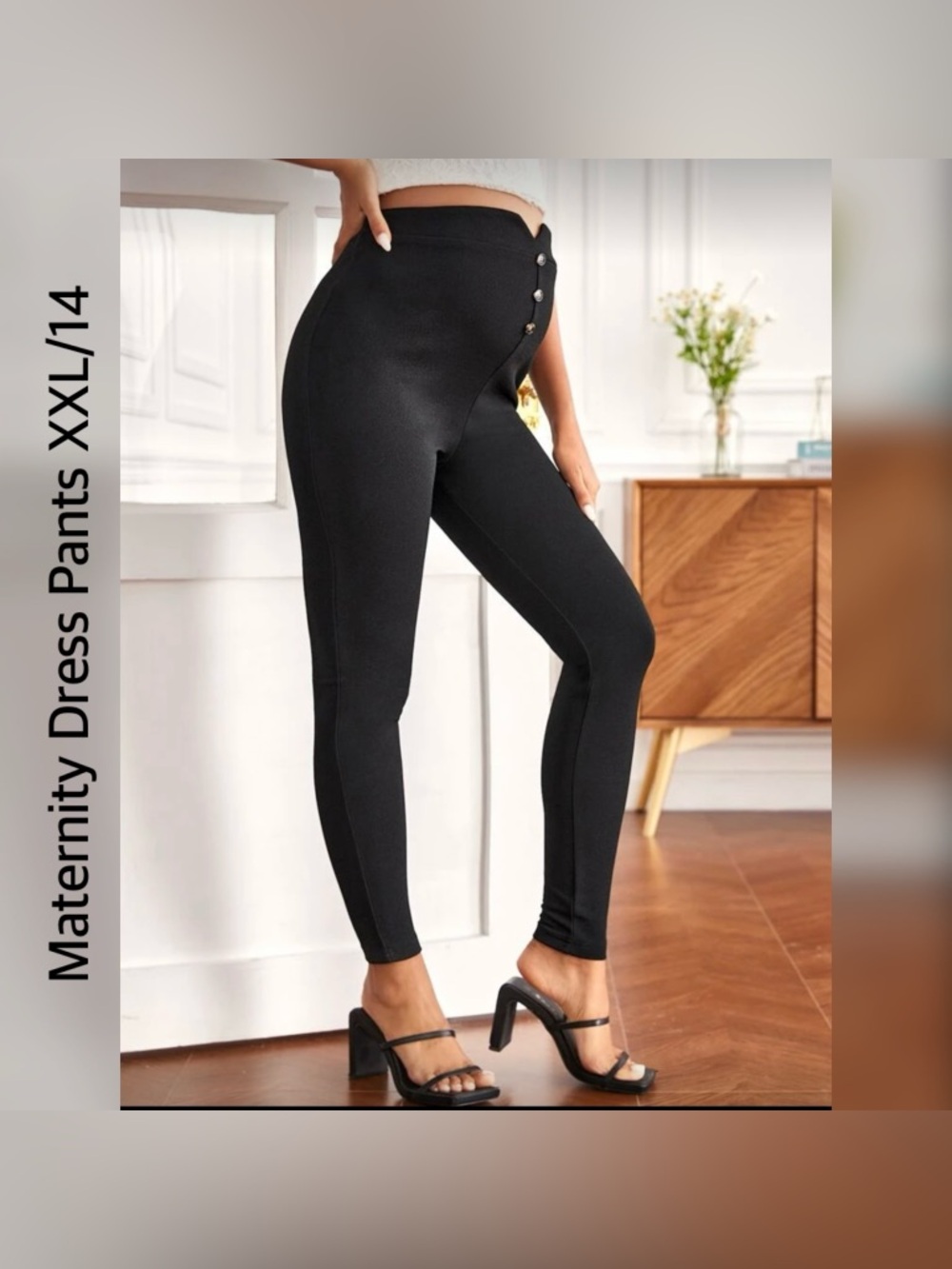SHEIN Black High-Waist Maternity Ponte Leggings with Button Detail